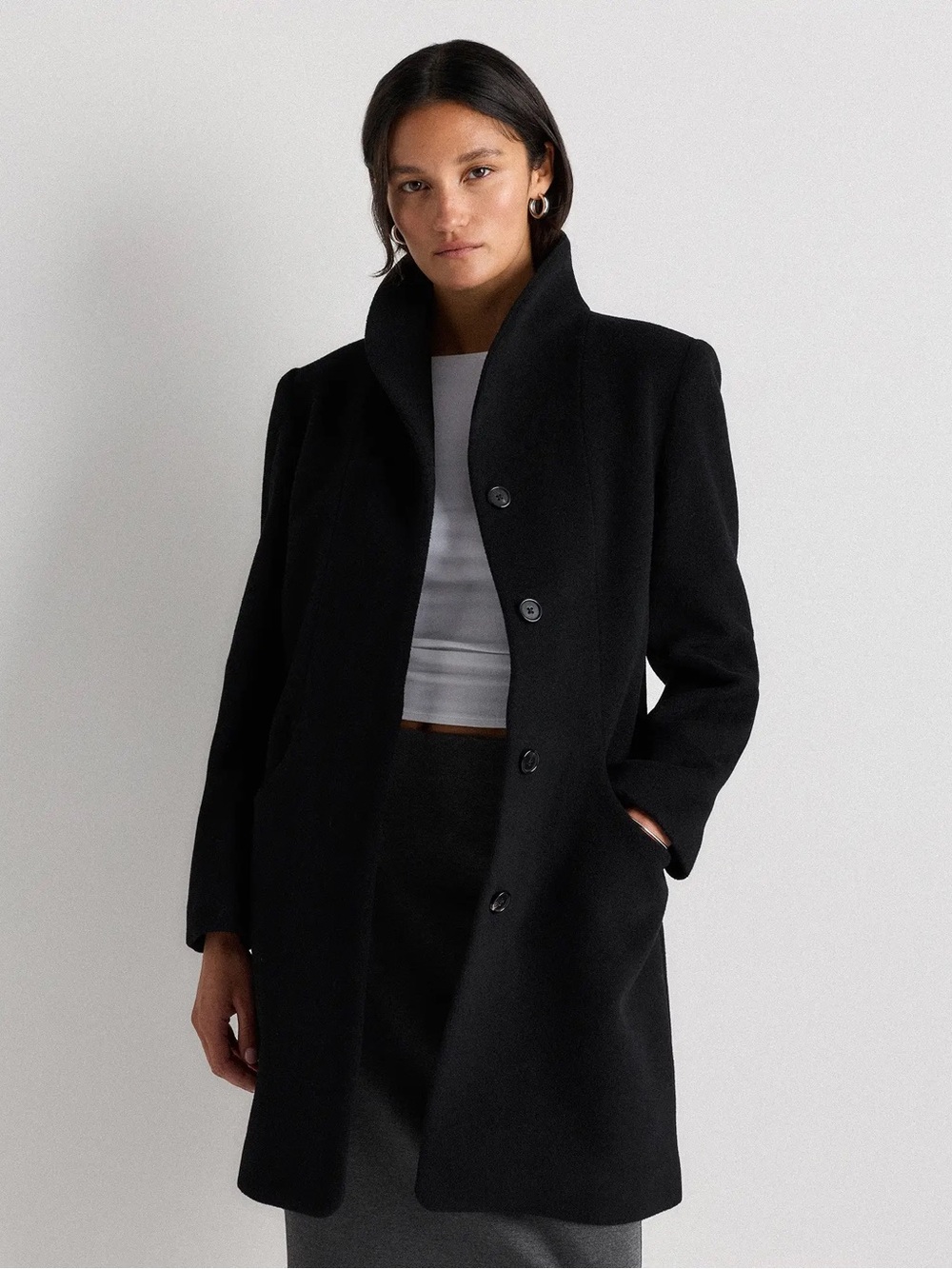 New Quince Womens Wool Cashmere Cocoon Coat Black Small NWT Shawl Collar Cozy